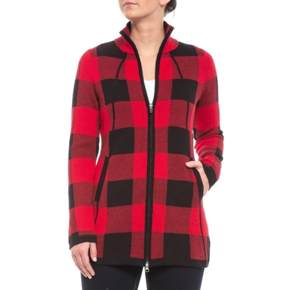 Adrienne Vittadinni Full-zip Buffalo Check Cardigan